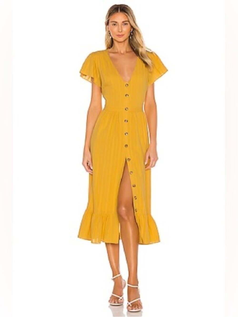 The jetset diaries cotton yellow button up boho chic summer dress small